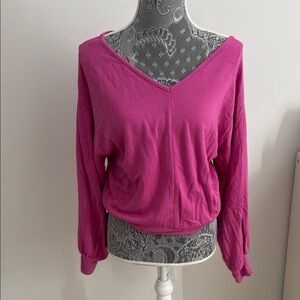 Express Vibrant Pink V-Neck Long Sleeve Top